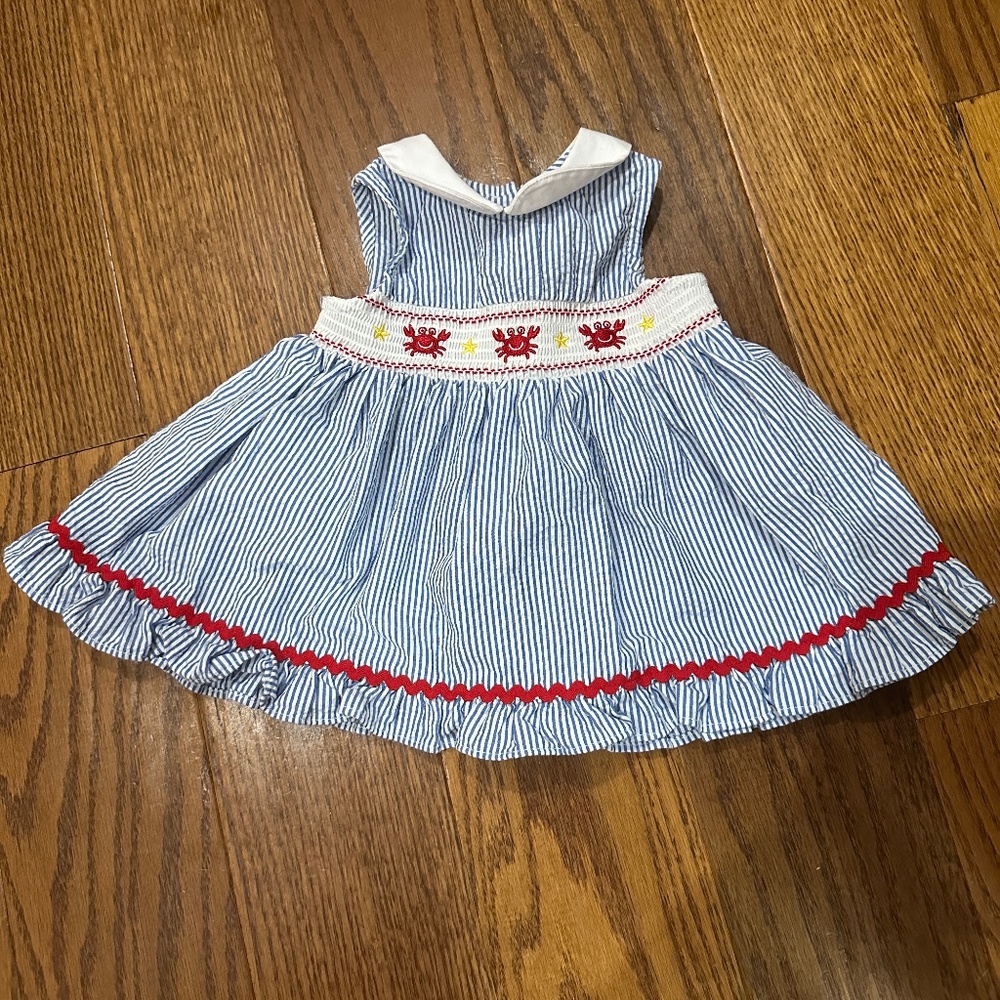 ! Good Lad Vacation Preppy Crab Sleeveless Blue Dress Baby Size 9 Months